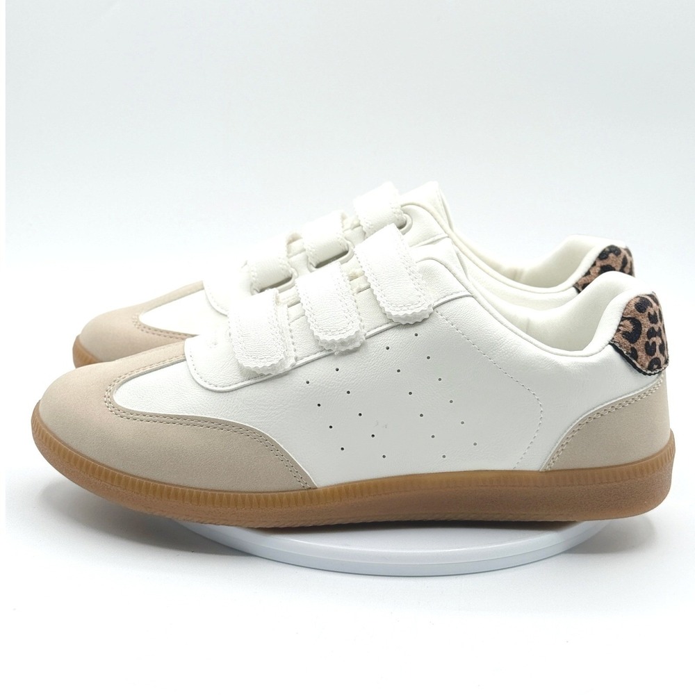 Dolce Vita White Tan Leopard Sneakers Size 9.5 Womens Quick Hook & Loop NEW
